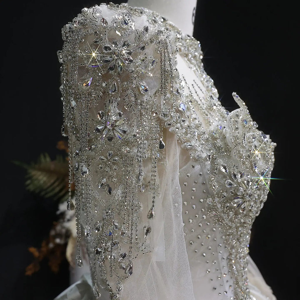 Luxury Long Sleeve Ivory Wedding Dress with Crystal Embroidered Details SW602
