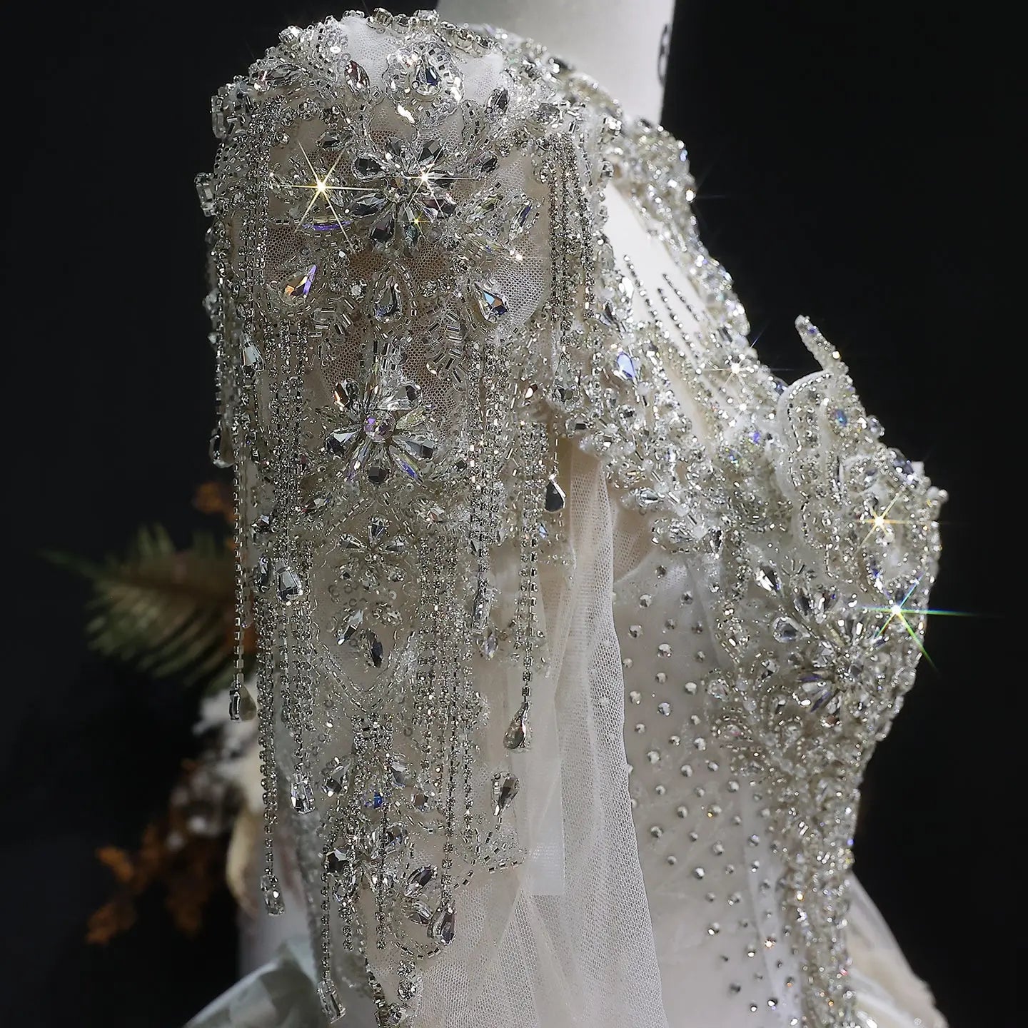 Luxury Long Sleeve Ivory Wedding Dress with Crystal Embroidered Details SW602
