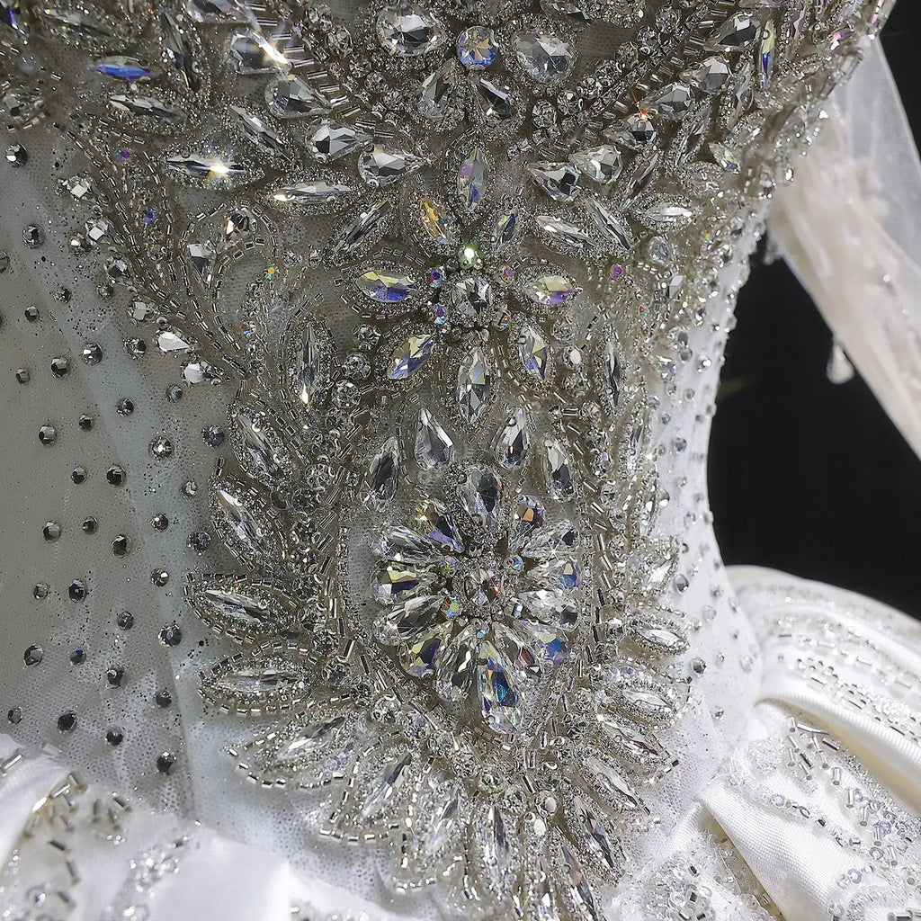 Luxury Long Sleeve Ivory Wedding Dress with Crystal Embroidered Details SW602