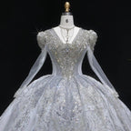 Glamorous White Diamond Embroidered Long Sleeve Wedding Dress SW603