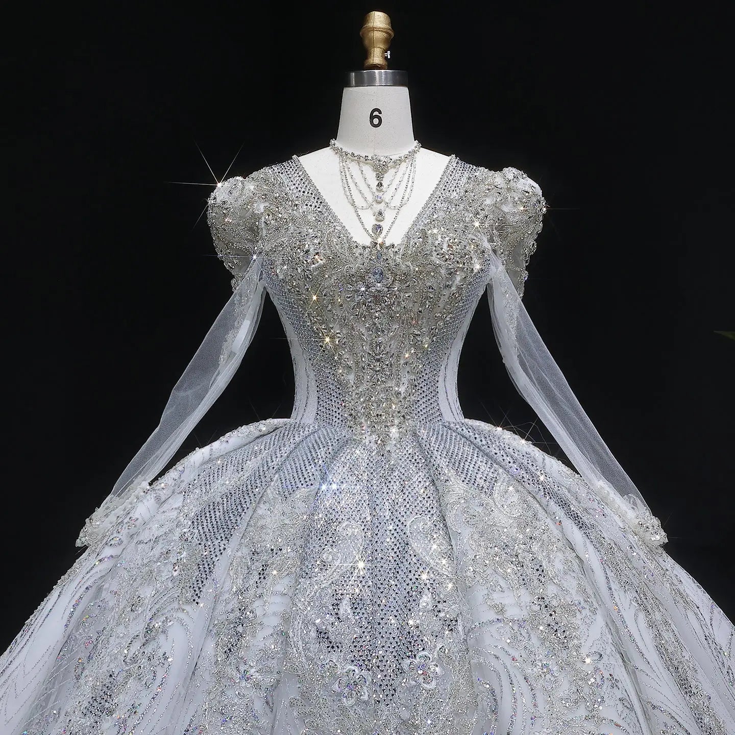 Glamorous White Diamond Embroidered Long Sleeve Wedding Dress SW603