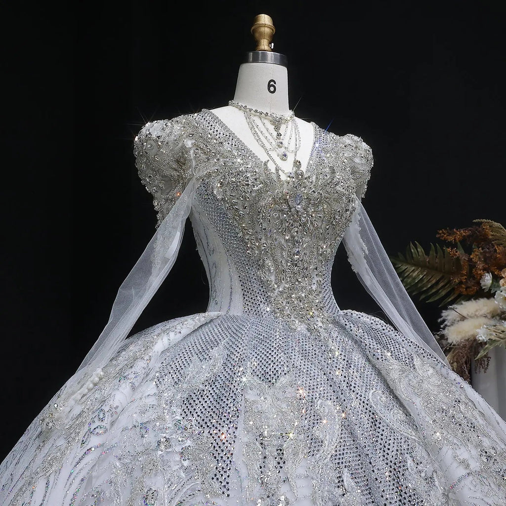 Glamorous White Diamond Embroidered Long Sleeve Wedding Dress SW603