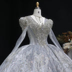 Glamorous White Diamond Embroidered Long Sleeve Wedding Dress SW603