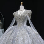 Glamorous White Diamond Embroidered Long Sleeve Wedding Dress SW603