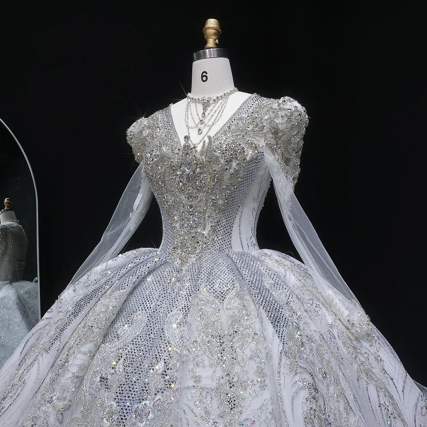 Glamorous White Diamond Embroidered Long Sleeve Wedding Dress SW603