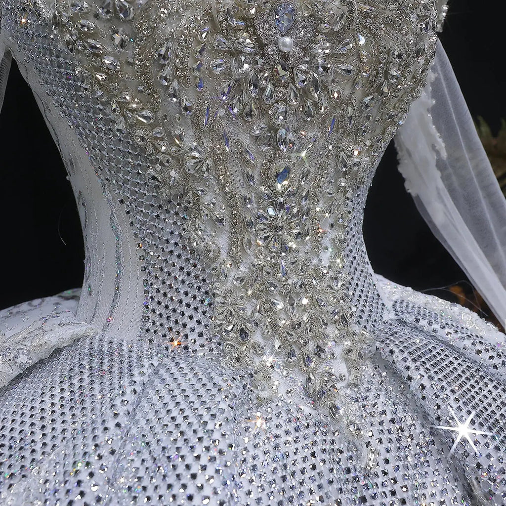 Glamorous White Diamond Embroidered Long Sleeve Wedding Dress SW603