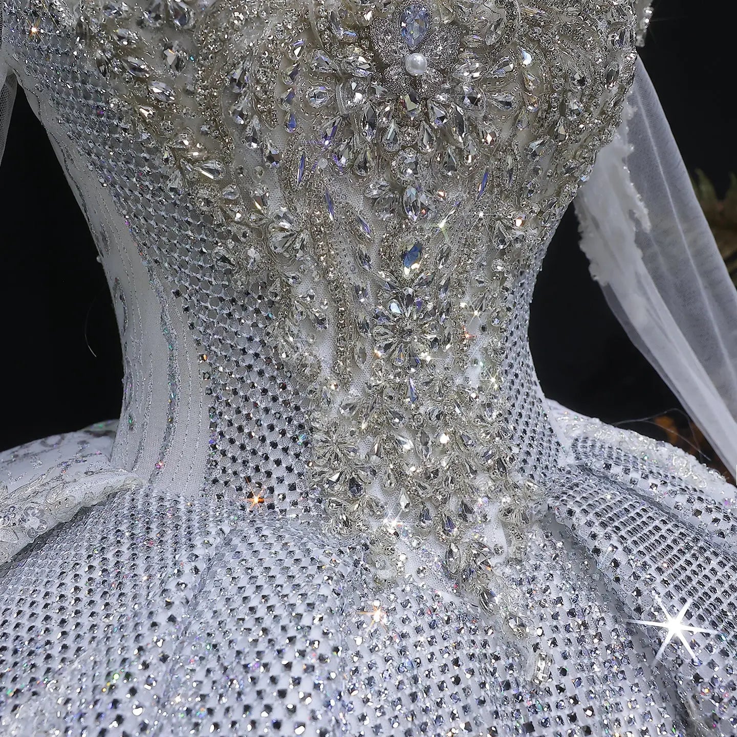 Glamorous White Diamond Embroidered Long Sleeve Wedding Dress SW603