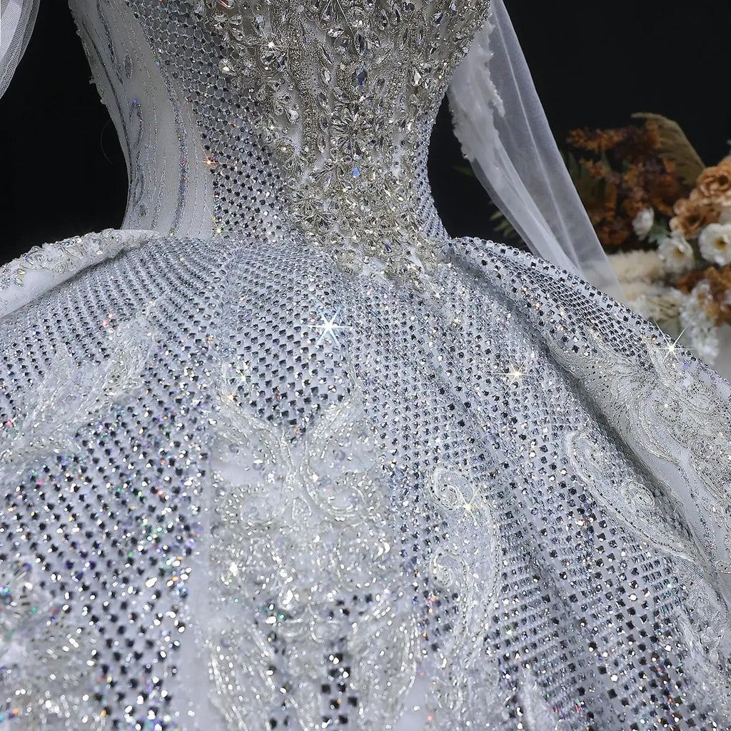 Glamorous White Diamond Embroidered Long Sleeve Wedding Dress SW603
