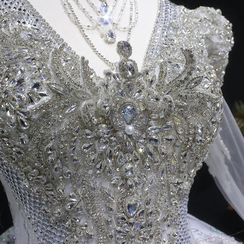 Glamorous White Diamond Embroidered Long Sleeve Wedding Dress SW603
