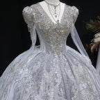 Glamorous White Diamond Embroidered Long Sleeve Wedding Dress SW603