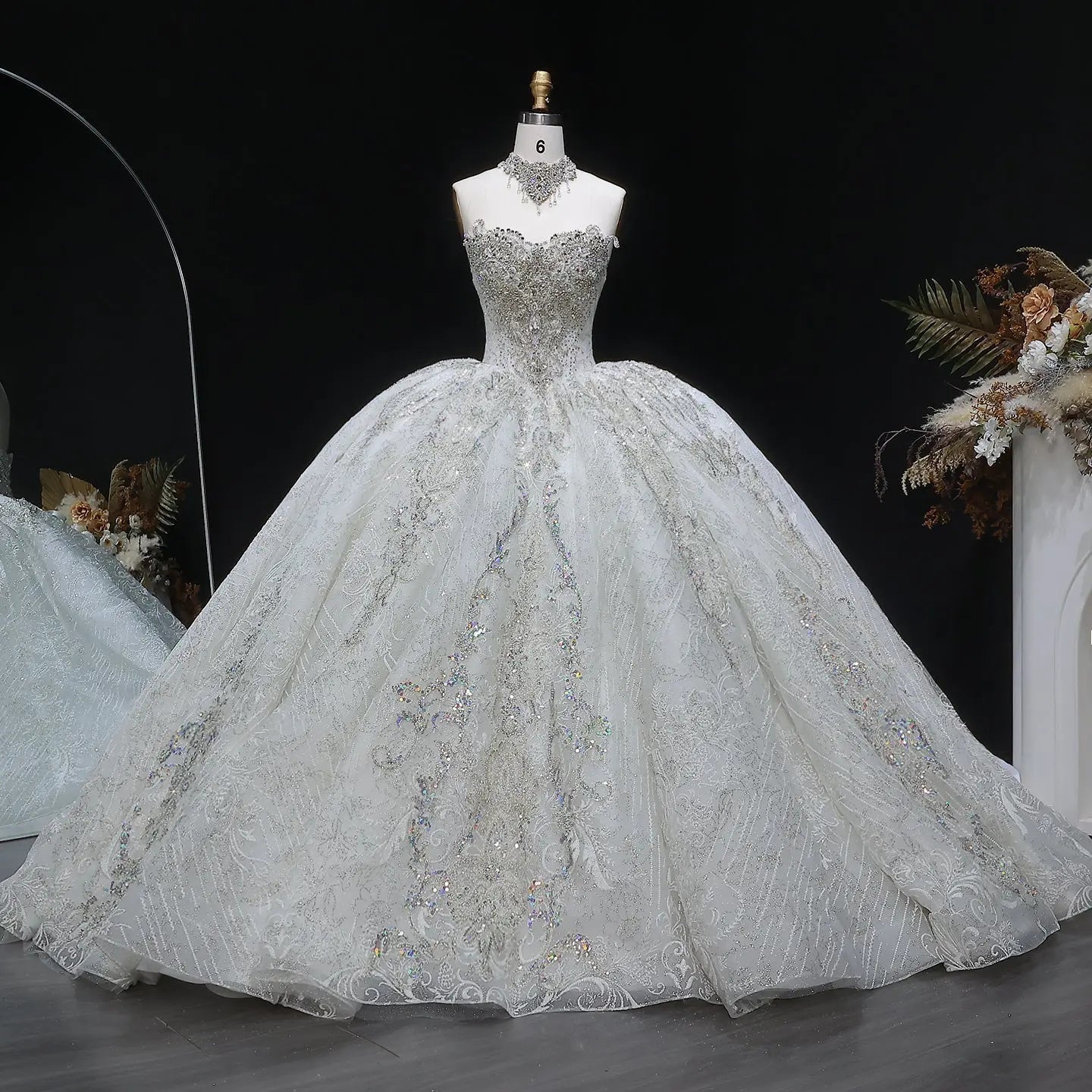 Luxury Sparkly White Ball Gown with Full-Sequin Embroidery Wedding Dress SW604