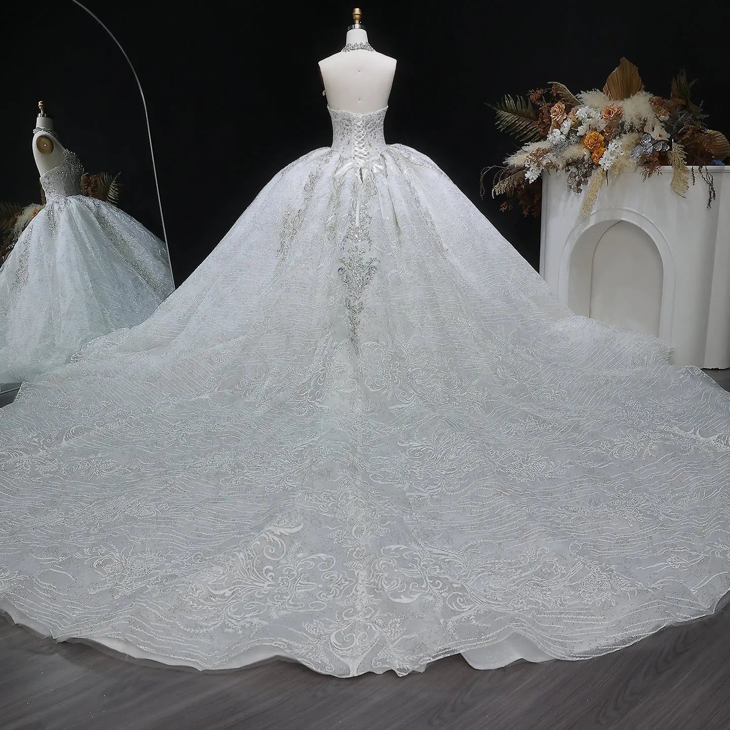 Luxury Sparkly White Ball Gown with Full-Sequin Embroidery Wedding Dress SW604