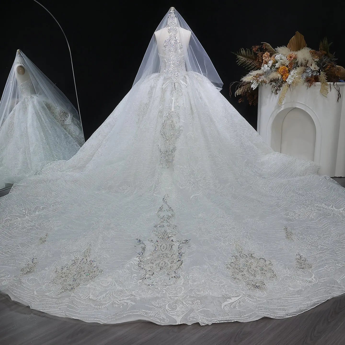 Luxury Sparkly White Ball Gown with Full-Sequin Embroidery Wedding Dress SW604