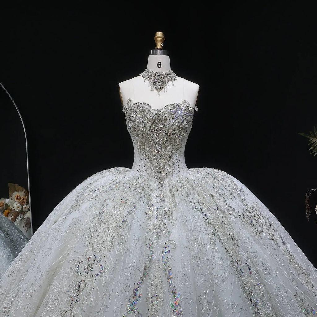 Luxury Sparkly White Ball Gown with Full-Sequin Embroidery Wedding Dress SW604