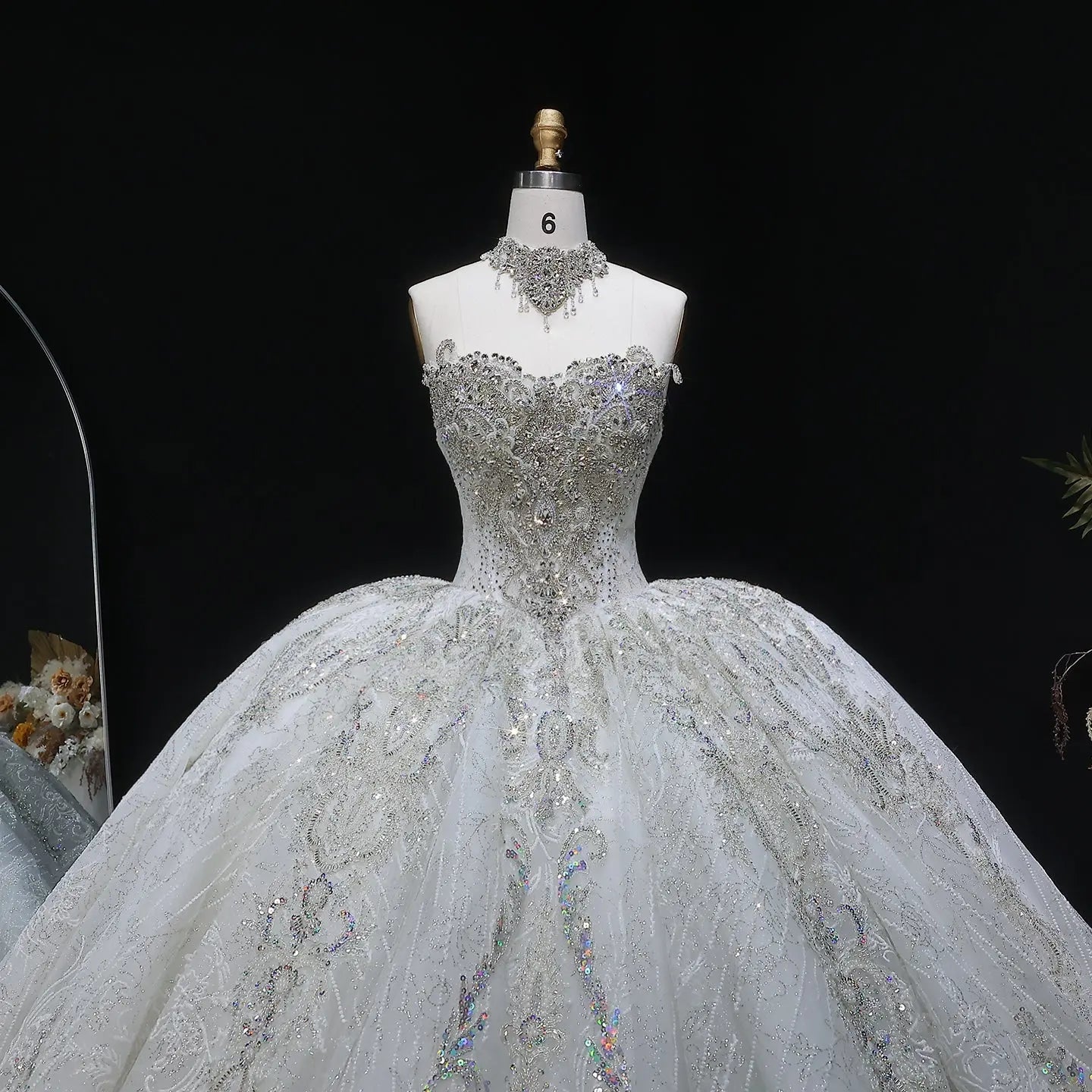 Luxury Sparkly White Ball Gown with Full-Sequin Embroidery Wedding Dress SW604