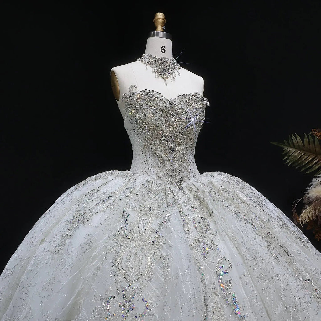 Luxury Sparkly White Ball Gown with Full-Sequin Embroidery Wedding Dress SW604