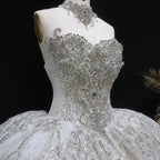 Luxury Sparkly White Ball Gown with Full-Sequin Embroidery Wedding Dress SW604