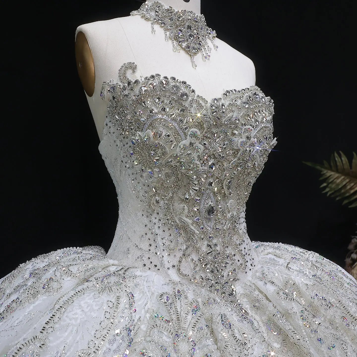 Luxury Sparkly White Ball Gown with Full-Sequin Embroidery Wedding Dress SW604