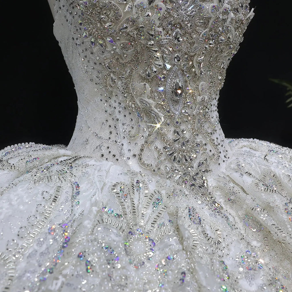 Luxury Sparkly White Ball Gown with Full-Sequin Embroidery Wedding Dress SW604
