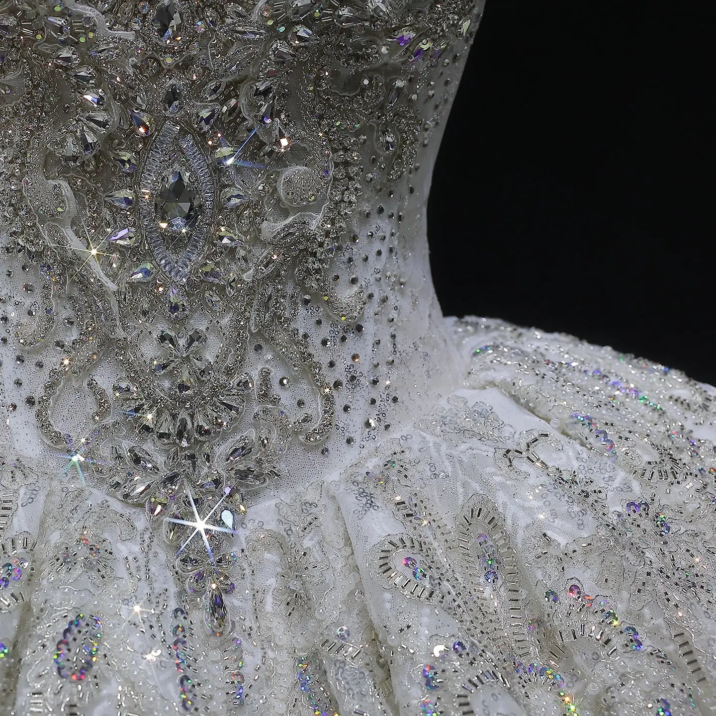 Luxury Sparkly White Ball Gown with Full-Sequin Embroidery Wedding Dress SW604