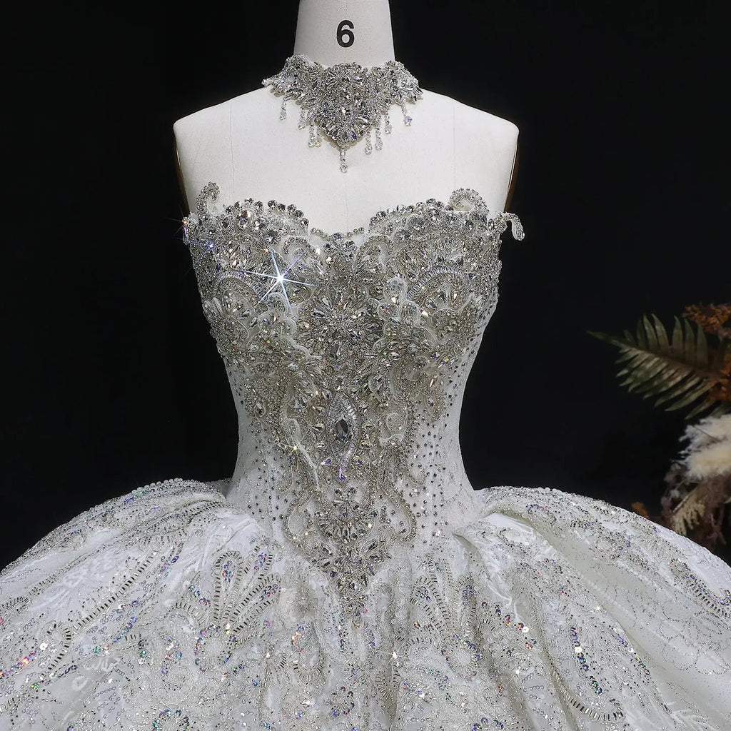 Luxury Sparkly White Ball Gown with Full-Sequin Embroidery Wedding Dress SW604