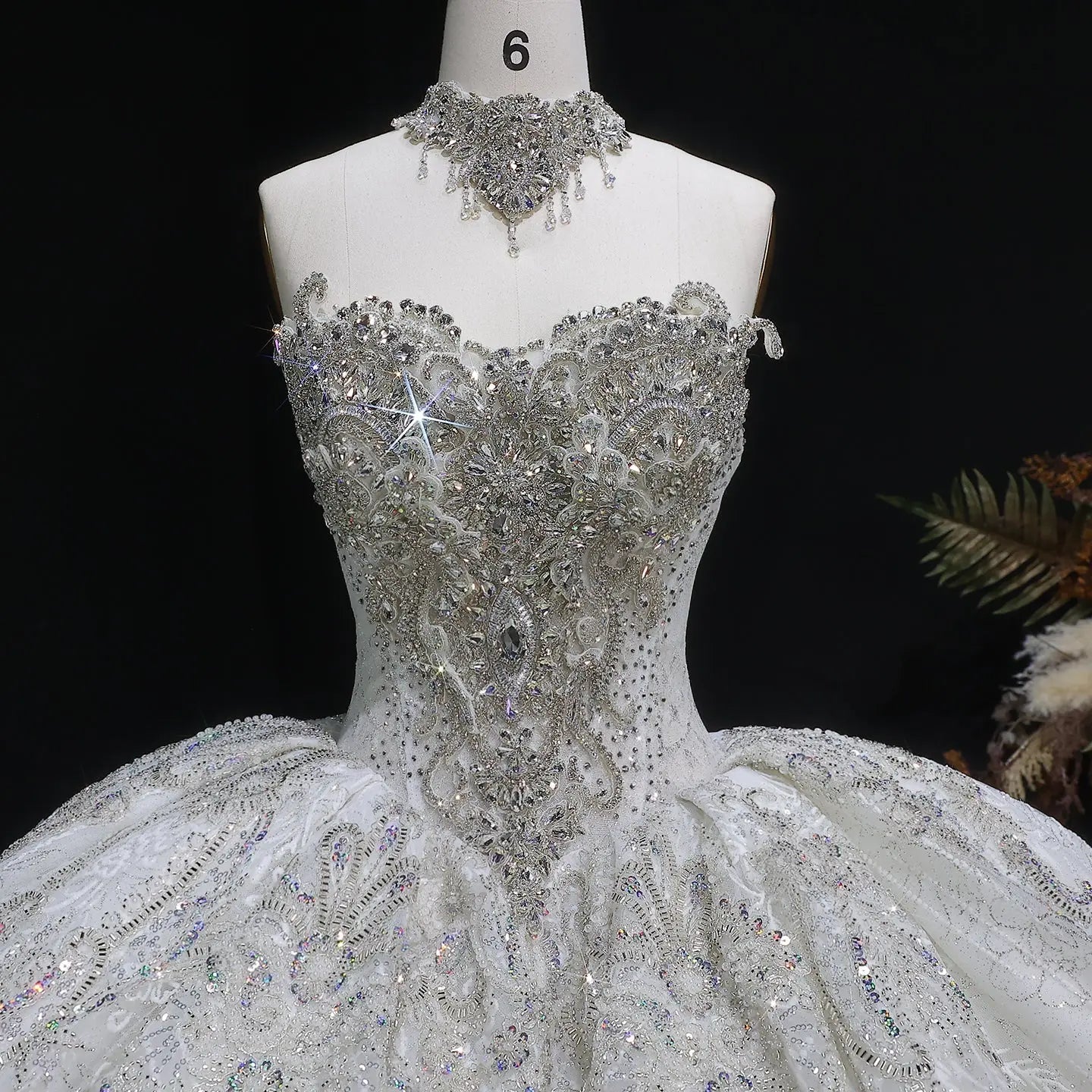 Luxury Sparkly White Ball Gown with Full-Sequin Embroidery Wedding Dress SW604