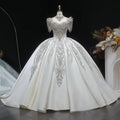 Luxury Satin Ivory Ball Gown with Silver Floral Embroidery Wedding Dress SW605