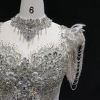 Luxury Satin Ivory Ball Gown with Silver Floral Embroidery Wedding Dress SW605