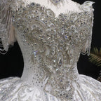 Luxury Satin Ivory Ball Gown with Silver Floral Embroidery Wedding Dress SW605