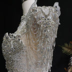 Luxury Satin Ivory Ball Gown with Silver Floral Embroidery Wedding Dress SW605