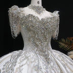Luxury Satin Ivory Ball Gown with Silver Floral Embroidery Wedding Dress SW605