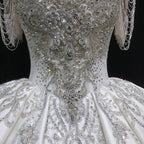 Luxury Satin Ivory Ball Gown with Silver Floral Embroidery Wedding Dress SW605