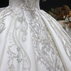 Luxury Satin Ivory Ball Gown with Silver Floral Embroidery Wedding Dress SW605
