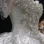 Luxury Satin Ivory Ball Gown with Silver Floral Embroidery Wedding Dress SW605