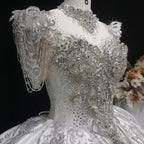Luxury Satin Ivory Ball Gown with Silver Floral Embroidery Wedding Dress SW605