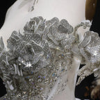 Ivory Luxury Satin Ball Gown with Silver Embroidery Wedding Dress SW606