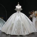 Ivory Luxury Satin Ball Gown with Silver Embroidery Wedding Dress SW606