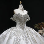 Ivory Luxury Satin Ball Gown with Silver Embroidery Wedding Dress SW606