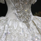 Ivory Luxury Satin Ball Gown with Silver Embroidery Wedding Dress SW606