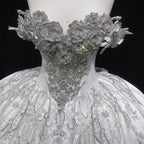 Ivory Luxury Satin Ball Gown with Silver Embroidery Wedding Dress SW606