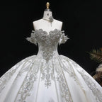 Ivory Luxury Satin Ball Gown with Silver Embroidery Wedding Dress SW606