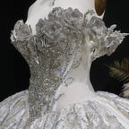 Ivory Luxury Satin Ball Gown with Silver Embroidery Wedding Dress SW606