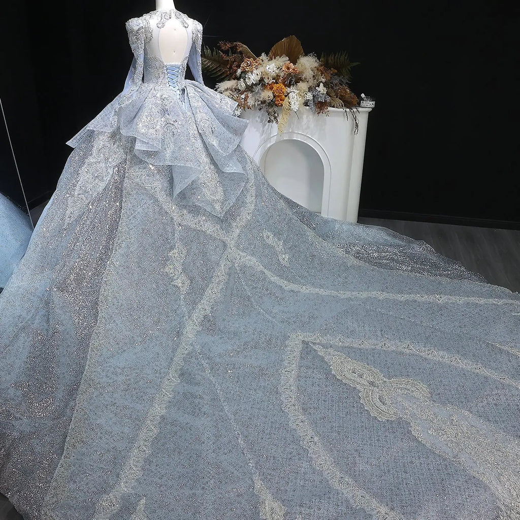 Luxury Blue Sequin Embroidery Ball Gown Wedding Dress SW607