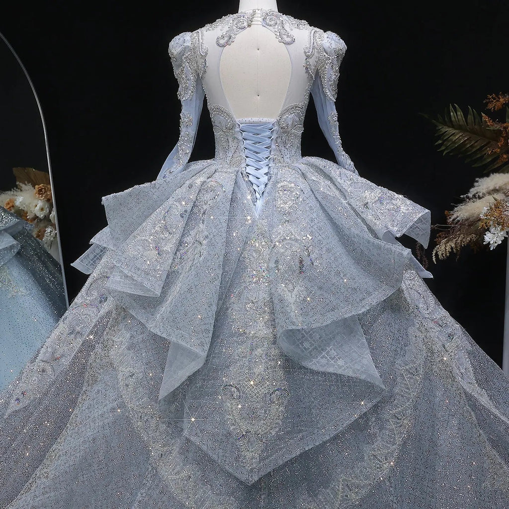 Luxury Blue Sequin Embroidery Ball Gown Wedding Dress SW607