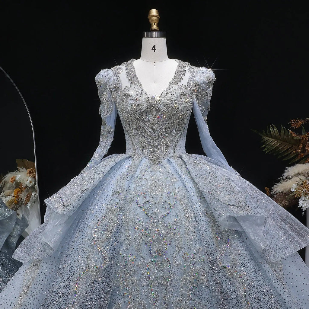 Luxury Blue Sequin Embroidery Ball Gown Wedding Dress SW607