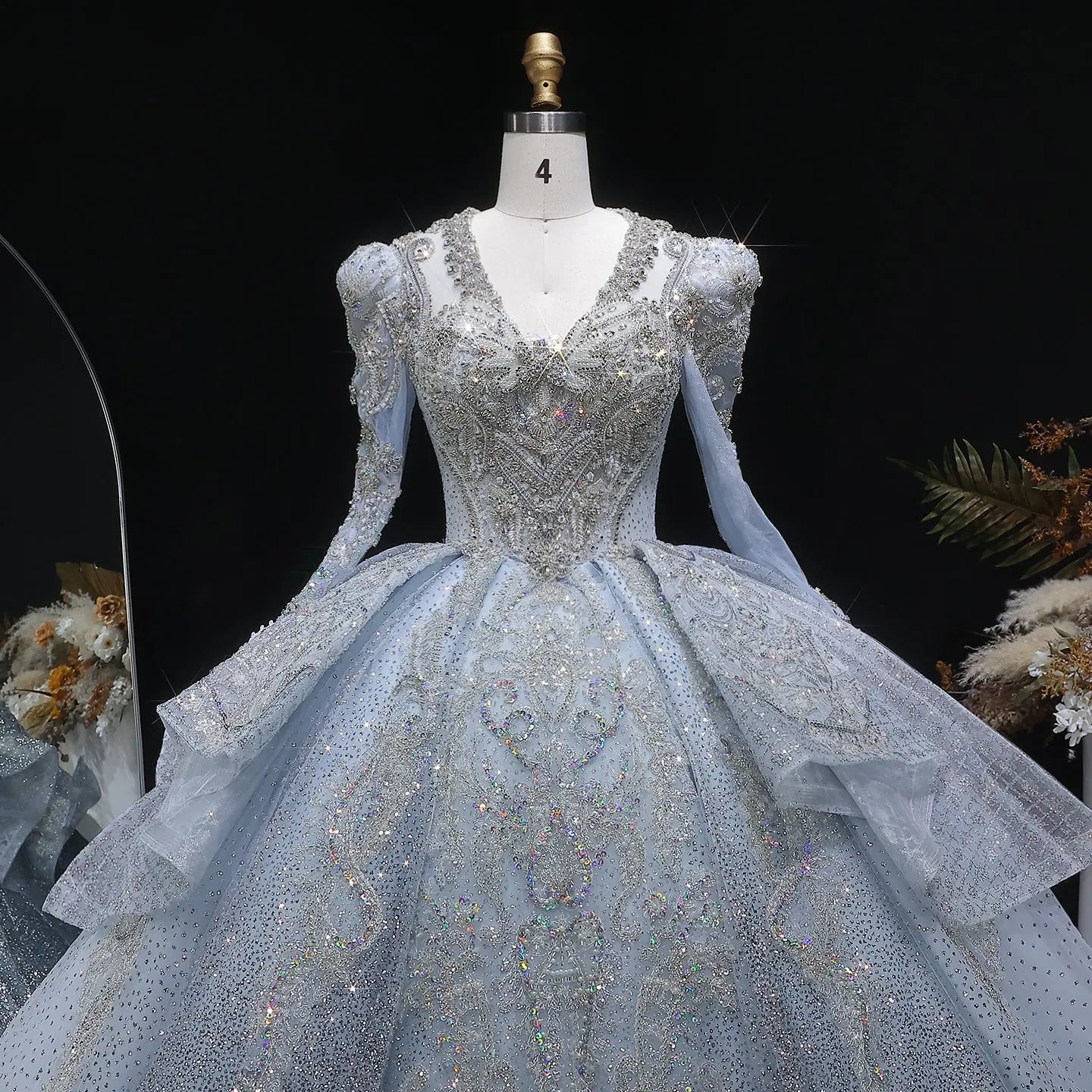 Luxury Blue Sequin Embroidery Ball Gown Wedding Dress SW607