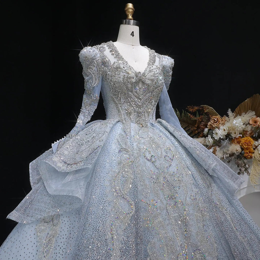 Luxury Blue Sequin Embroidery Ball Gown Wedding Dress SW607