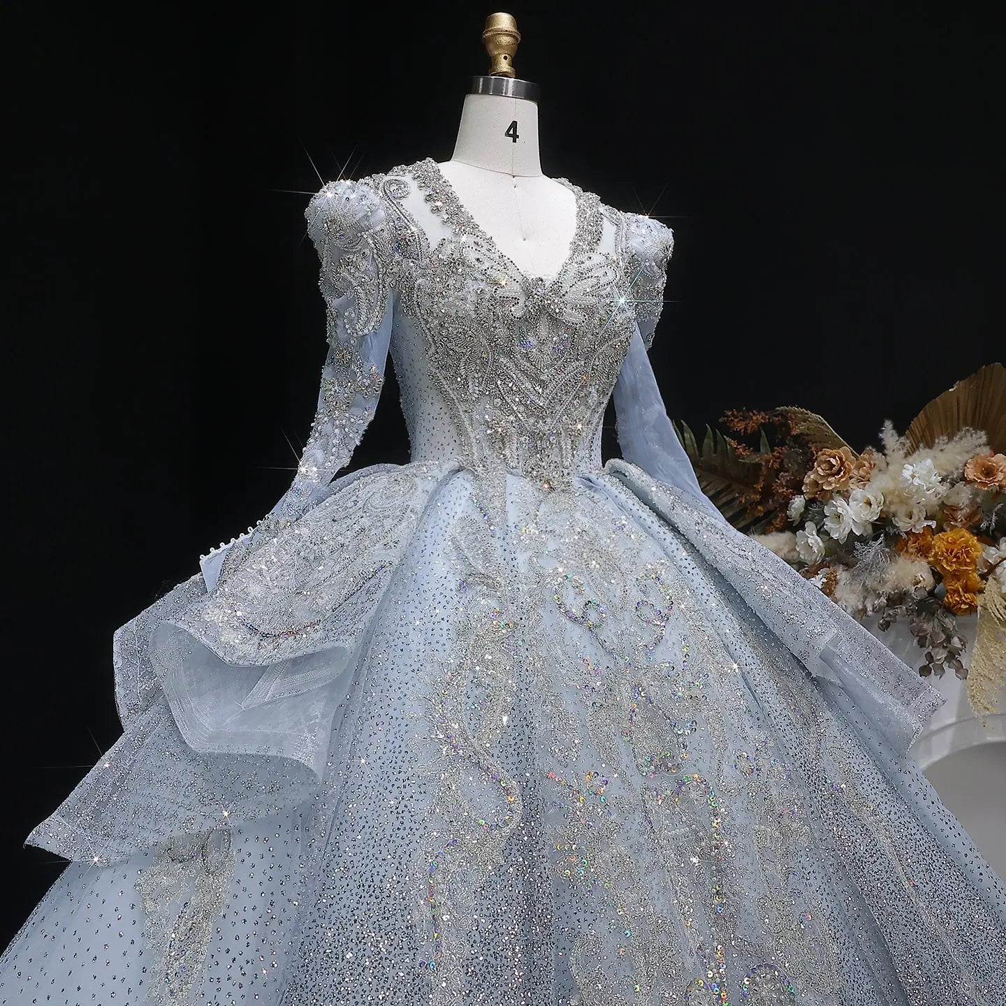 Luxury Blue Sequin Embroidery Ball Gown Wedding Dress SW607