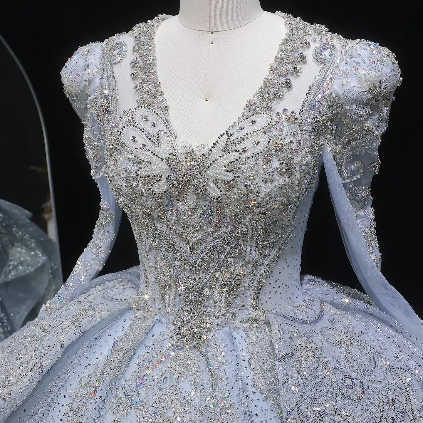 Luxury Blue Sequin Embroidery Ball Gown Wedding Dress SW607