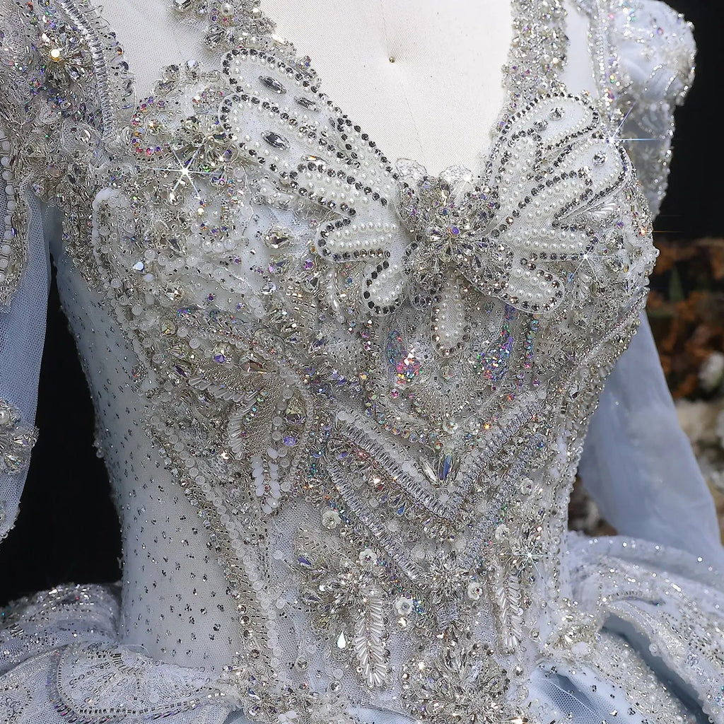 Luxury Blue Sequin Embroidery Ball Gown Wedding Dress SW607